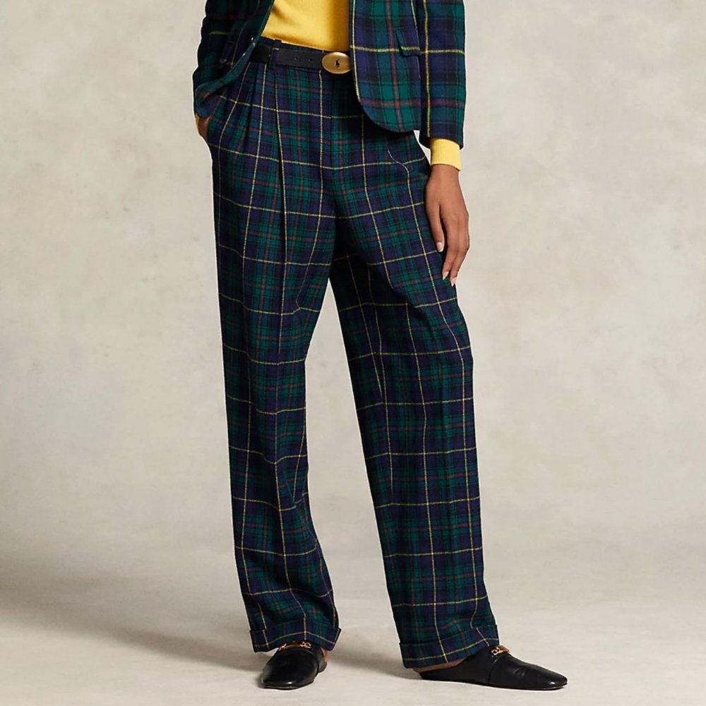 Polo Ralph Lauren Plaid Wool Twill Wide-leg Pant In Polo Tartan